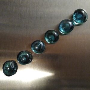 🪷SALE Aqua Blue Glass Refrigerator Set 6 Magnets Photos Memo Board Handmade New